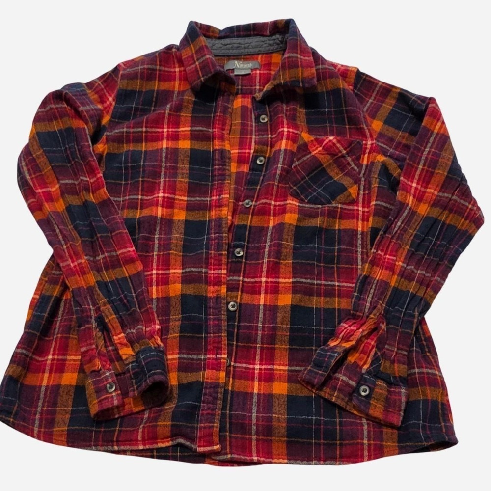 Natural Reflections Red & Orange Plaid Cotton Flannel Fiery red orange navy